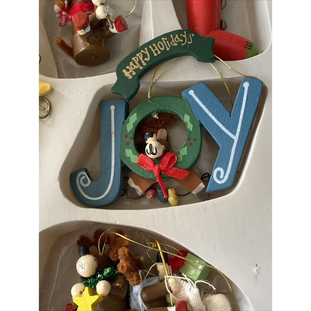 12 Vintage Painted Wooden MOOSE THEMED Christmas Ornaments Bottle Brush Animals